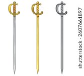 Antique Spanish swords, swords used in fencing practice, Spanish rapier with bow hilt