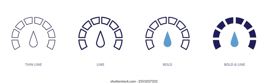 Antique speedometer icon in 4 different styles. Thin Line, Line, Bold, and Bold Line. Duotone style. Editable stroke.