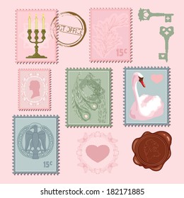 Antique stamp with retro picture and elements