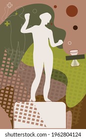 An antique statue against colored background