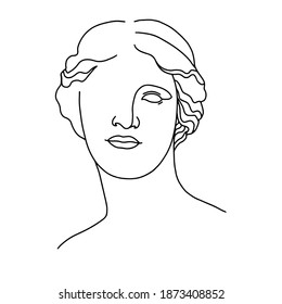 Antique statue classical sculpture Venus. Hand drawing illustration of Aphrodite's head. T-Shirt Design , Printing, clothes, bags, posters, invitations, cards, leaflets etc. Line art