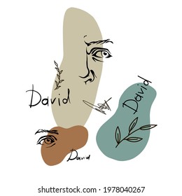 Antique statue head illustration. Work of art of the era of excitement. Hand drawing illustration of David s head. Period of Renaissance. Sculpture of Michelangelo.