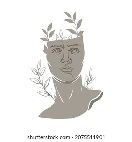 Ilustración de la estatua antigua. Una obra de arte de la era de la emoción. Dibujo manual de la cabeza de David. Período renacentista. Escultura de Miguel Ángel. Concepto moderno