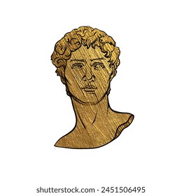 Antique statue head illustration. Work of art of the era of excitement. Hand drawing illustration of David's head. Period of Renaissance. Sculpture of Michelangelo.