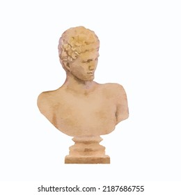 Antique statue vector on white background. Greece man statue illustration. Marble statue hand drawn. Ancient greek. Antique sculpture illustration. Clipart for logo, design and decoration.