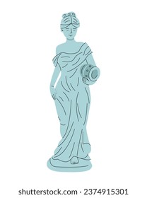 Antique statue of a woman. Ancient historical cultural monument of Greece, Greek or Roman statue, museum element of sculpture. Vector illustration