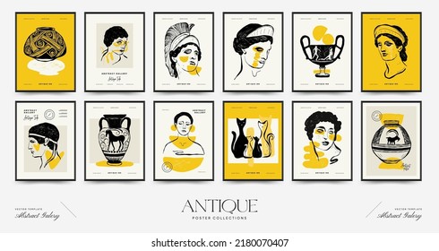 Antique statues vertical posters template. Modern card, wall art.