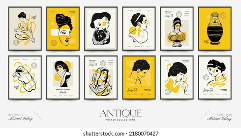 Antique statues vertical posters template. Modern card, wall art.