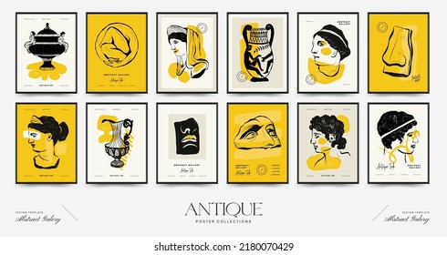 Antique statues vertical posters template. Modern card, wall art.