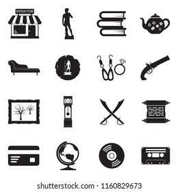 Antique Store Icons. Black Flat Design. Vector Illustration. 