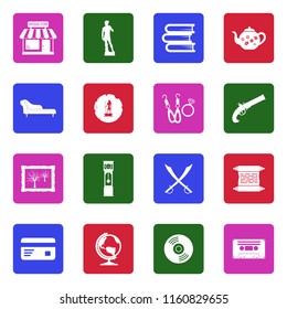 Antique Store Icons. White Flat Design In Square. Vector Illustration. 