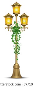 Antique street lantern from the forged metal, covered with ivy