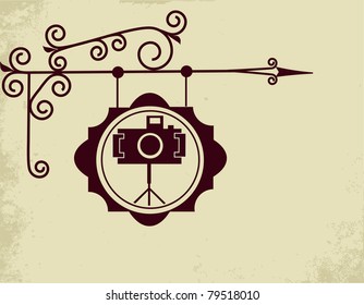 antique street sign of photo store , vector illustration