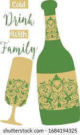 Antique Style of bottle beer and glass champagne for summer party celebration. Vector