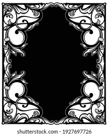 antique style calligraphic floral ornament forming copy space frame -  black and white vintage vector decorative background design