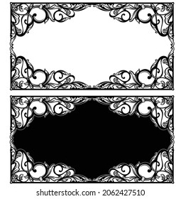 antique style calligraphic floral ornament forming copy space blank frame -  black and white vintage vector decorative design set