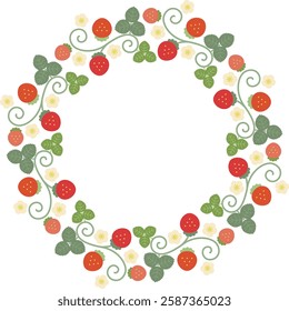 Antique style circular frame of red strawberries 3