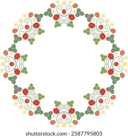 Antique style circular frame of red strawberries 10