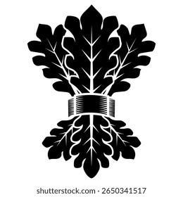 Antique style design. Bundle of oak leaves embellished, isolated on black, vector illustration