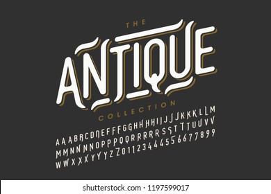 Antique style font design, vintage alphabet letters and numbers vector illustration
