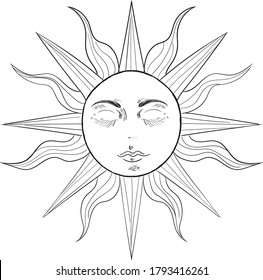 Bohemian Hand Drawn Sun Moon Vector Stock Vector (Royalty Free ...