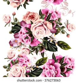 Antique styled floral pattern with realistic peony flowers