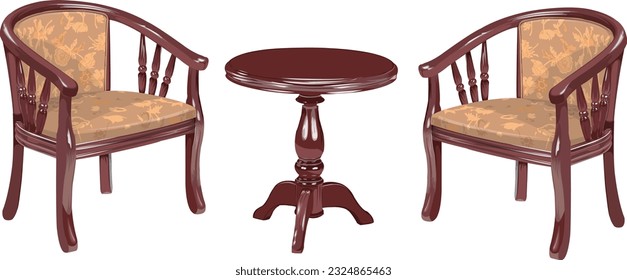 an antique table and chair