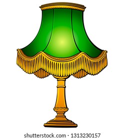 Antique table lamp with a green shade.