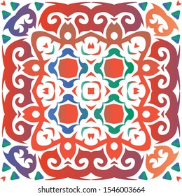 Antique talavera tiles patchwork. Bathroom design. Vector seamless pattern poster. Red mexican ornamental  decor for bags, smartphone cases, T-shirts, linens or scrapbooking.