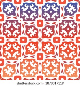Antique talavera tiles patchwork. Bathroom design. Vector seamless pattern theme. Red mexican ornamental  decor for bags, smartphone cases, T-shirts, linens or scrapbooking.