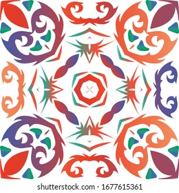 Fliesen-Fliesen-Fliesen aus der Antike. Farbiges Design. Vektorillustration nahtlose Mustercollage. Rote mexikanische Dekoration für Taschen, Smartphone-Kisten, T-Shirts, Bettwäsche oder Scrapbooking.