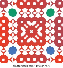 Antique talavera tiles patchwork. Colored design. Vector seamless pattern theme. Red mexican ornamental  decor for bags, smartphone cases, T-shirts, linens or scrapbooking.