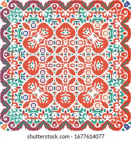 Antique talavera tiles patchwork. Creative design. Vector seamless pattern theme. Red mexican ornamental  decor for bags, smartphone cases, T-shirts, linens or scrapbooking.