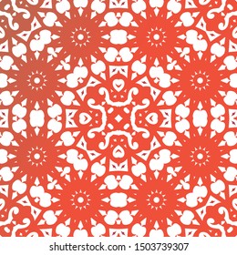 Antique talavera tiles patchwork. Fashionable design. Vector seamless pattern texture. Red mexican ornamental  decor for bags, smartphone cases, T-shirts, linens or scrapbooking.