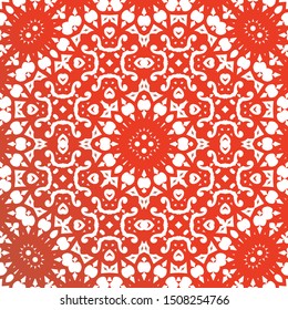 Antique talavera tiles patchwork. Fashionable design. Vector seamless pattern texture. Red mexican ornamental  decor for bags, smartphone cases, T-shirts, linens or scrapbooking.