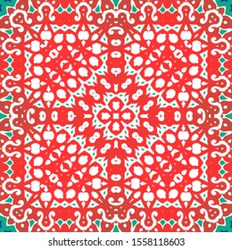 Antique talavera tiles patchwork. Fashionable design. Vector seamless pattern texture. Red mexican ornamental  decor for bags, smartphone cases, T-shirts, linens or scrapbooking.