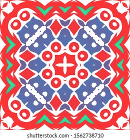 Antique talavera tiles patchwork. Fashionable design. Vector seamless pattern texture. Red mexican ornamental  decor for bags, smartphone cases, T-shirts, linens or scrapbooking.