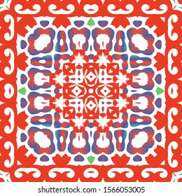 Antique talavera tiles patchwork. Fashionable design. Vector seamless pattern texture. Red mexican ornamental  decor for bags, smartphone cases, T-shirts, linens or scrapbooking.