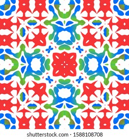 Antique talavera tiles patchwork. Fashionable design. Vector seamless pattern texture. Red mexican ornamental  decor for bags, smartphone cases, T-shirts, linens or scrapbooking.