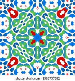 Antique talavera tiles patchwork. Fashionable design. Vector seamless pattern texture. Red mexican ornamental  decor for bags, smartphone cases, T-shirts, linens or scrapbooking.