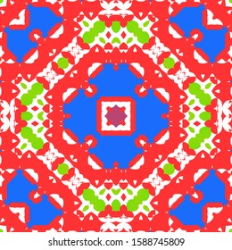 Antique talavera tiles patchwork. Fashionable design. Vector seamless pattern texture. Red mexican ornamental  decor for bags, smartphone cases, T-shirts, linens or scrapbooking.