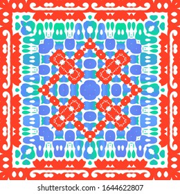 Antique talavera tiles patchwork. Fashionable design. Vector seamless pattern texture. Red mexican ornamental  decor for bags, smartphone cases, T-shirts, linens or scrapbooking.