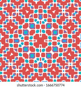 Antique talavera tiles patchwork. Fashionable design. Vector seamless pattern texture. Red mexican ornamental  decor for bags, smartphone cases, T-shirts, linens or scrapbooking.
