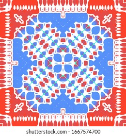 Baldosas de talavera antigua. Diseño moderno. Textura de patrón sin fisuras del vector. Decoración decorativa mexicana roja para bolsas, estuches para smartphones, pantalones en T, ropa de cama o rayado.