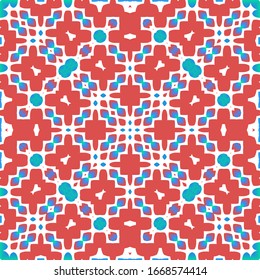 Antique talavera tiles patchwork. Fashionable design. Vector seamless pattern texture. Red mexican ornamental  decor for bags, smartphone cases, T-shirts, linens or scrapbooking.