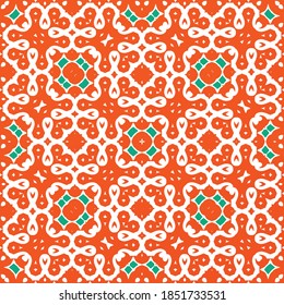 Antique talavera tiles patchwork. Fashionable design. Vector seamless pattern texture. Red mexican ornamental  decor for bags, smartphone cases, T-shirts, linens or scrapbooking.