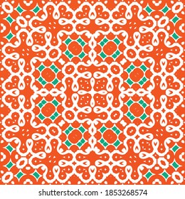 Antique talavera tiles patchwork. Fashionable design. Vector seamless pattern texture. Red mexican ornamental  decor for bags, smartphone cases, T-shirts, linens or scrapbooking.