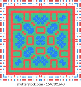 Antique talavera tiles patchwork. Geometric design. Vector seamless pattern flyer. Red mexican ornamental  decor for bags, smartphone cases, T-shirts, linens or scrapbooking.