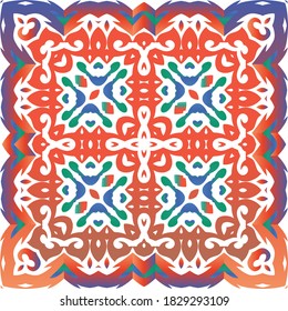 Baldosas de talavera antigua. Diseño geométrico. Plantilla de patrón sin problemas del vector. Decoración ornamental mexicana roja para bolsas, estuches para smartphones, camisetas, ropa de cama o rayado.