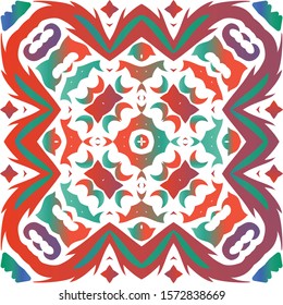 Antique talavera tiles patchwork. Graphic design. Vector seamless pattern watercolor. Red mexican ornamental  decor for bags, smartphone cases, T-shirts, linens or scrapbooking.